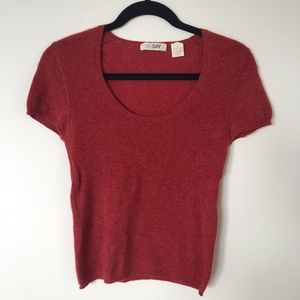 Tse SAY Cashmere, Red Scoop Neck Top w/ Sleeves, Small